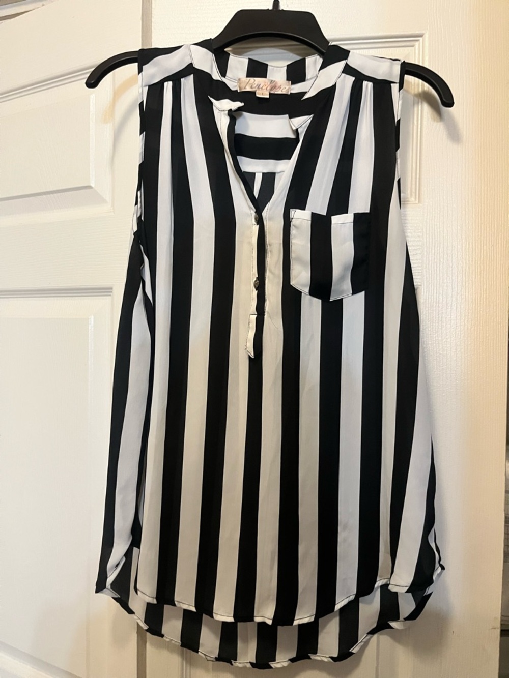 Renee C. Black & White Vertical Stripe sheer Sleeveless Camisole